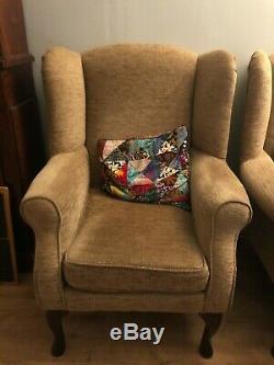 High Wing Back Fireside Chair Floral Oatmeal Fabric Easy Armchair Orthopaedic UK