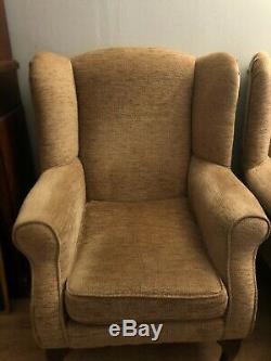 High Wing Back Fireside Chair Floral Oatmeal Fabric Easy Armchair Orthopaedic UK