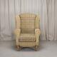 High Wing Back Fireside Chair Gold Check Fabric Easy Armchair + Front Castors Uk