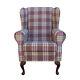 High Wing Back Fireside Chair Heather Tartan Fabric Easy Armchair Queen Anne Uk