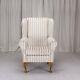 High Wing Back Fireside Chair Honey & Cream Stripe Fabric Seat Easy Armchair