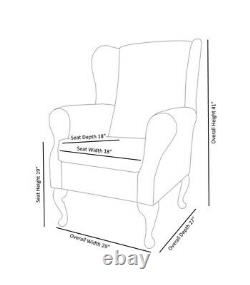 High Wing Back Fireside Chair Honey & Cream Stripe Fabric Seat Easy Armchair