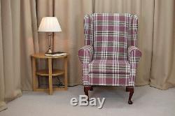 High Wing Back Fireside Chair Kintyre Heather Fabric Easy Armchair Queen Anne UK