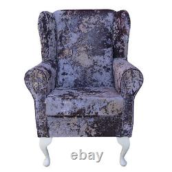 High Wing Back Fireside Chair Lavender Lustro Fabric Easy Armchair Queen Anne