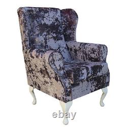High Wing Back Fireside Chair Lavender Lustro Fabric Easy Armchair Queen Anne