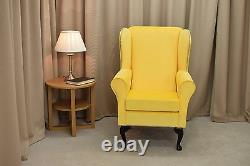 High Wing Back Fireside Chair Lemon Cambio Fabric Easy Armchair Queen Anne Legs