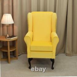 High Wing Back Fireside Chair Lemon Cambio Fabric Seat Easy Armchair Queen Anne