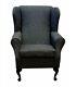 High Wing Back Fireside Chair Light Grey Atlanta Fabric Queen Anne / Tapered Leg