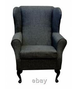 High Wing Back Fireside Chair Light Grey Atlanta Fabric Queen Anne / Tapered Leg