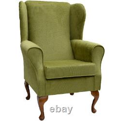 High Wing Back Fireside Chair Lime Azzuro Fabric Armchair Queen Anne UK