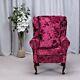 High Wing Back Fireside Chair Lustro Red Fabric Seat Easy Armchair Queen Anne Uk