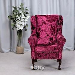 High Wing Back Fireside Chair Lustro Red Fabric Seat Easy Armchair Queen Anne UK