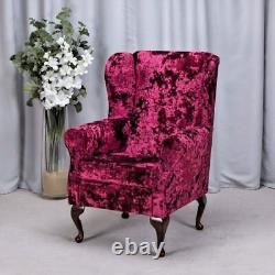 High Wing Back Fireside Chair Lustro Red Fabric Seat Easy Armchair Queen Anne UK