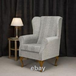 High Wing Back Fireside Chair Maida Vale Grey Fabric Easy Armchair Queen Anne