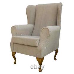 High Wing Back Fireside Chair Mink Dimple Fabric Easy Armchair Queen Anne Legs