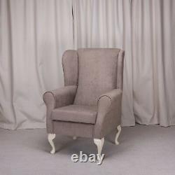 High Wing Back Fireside Chair Mink Topaz Fabric Easy Armchair Orthopaedic UK