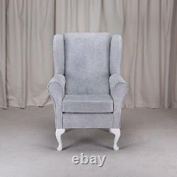 High Wing Back Fireside Chair Oleandro Silver Fabric Easy Armchair