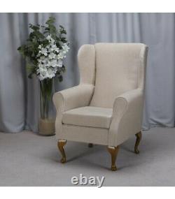 High Wing Back Fireside Chair Oyster Velluto Fabric Queen Anne / Tapered Leg