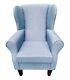 High Wing Back Fireside Chair Pale Blue Fabric Armchair Queen Anne / Tapered Leg