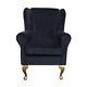 High Wing Back Fireside Chair Pastiche Black Fabric Easy Armchair Queen Anne Uk