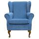 High Wing Back Fireside Chair Pimlico Blue Azure Fabric Armchair Queen Anne
