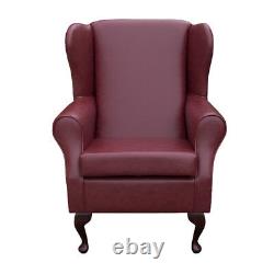 High Wing Back Fireside Chair Red Faux Leather Seat Easy Armchair Queen Anne UK