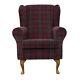 High Wing Back Fireside Chair Red Lana Tartan Fabric Armchair Queen Anne Resin