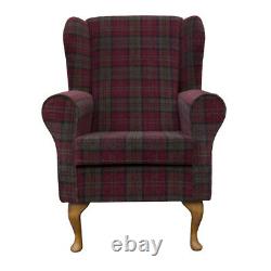 High Wing Back Fireside Chair Red Lana Tartan Fabric Armchair Queen Anne Resin
