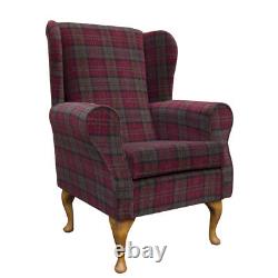 High Wing Back Fireside Chair Red Lana Tartan Fabric Armchair Queen Anne Resin