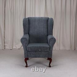High Wing Back Fireside Chair Slate Grey Fabric Easy Armchair Queen Anne Legs UK