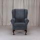 High Wing Back Fireside Chair Slate Grey Fabric Easy Armchair Queen Anne Legs Uk