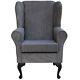High Wing Back Fireside Chair Slate Topaz Fabric Seat Easy Armchair Queen Anne