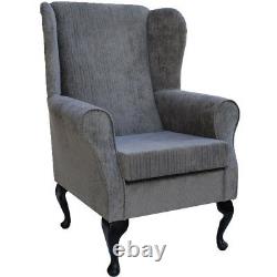 High Wing Back Fireside Chair Slate Topaz Fabric Seat Easy Armchair Queen Anne