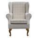 High Wing Back Fireside Chair Stone Check Fabric Seat Easy Armchair Queen Anne
