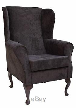 High Wing Back Fireside Chair Topaz Charcoal Fabric Easy Armchair Queen Anne Leg