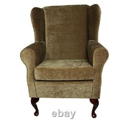 High Wing Back Fireside Chair Velluto Antique Fabric Easy Armchair Queen Anne