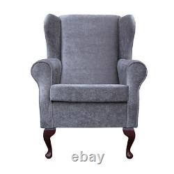 High Wing Back Fireside Chair Velluto Dusk Fabric Seat Easy Armchair Queen Anne
