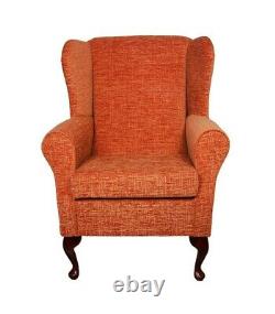 High Wing Back Fireside Chair Weave Paprika Fabric Seat Easy Armchair Queen Anne