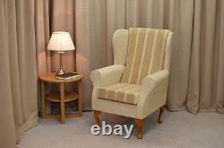 High Wing Back Fireside Chair Wheat Stripe Fabric Seat Easy Armchair Orthopaedic