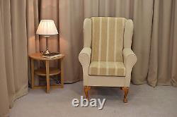High Wing Back Fireside Chair Wheat Stripe Fabric Seat Easy Armchair Orthopaedic