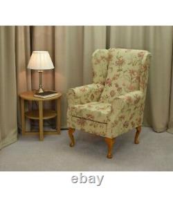 High Wing Back Fireside Chair in Carolina Floral Fabric Queen Anne / Tapered Leg