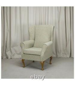 High Wing Back Fireside Chair in Cromwell Plain Alpine Queen Anne / Tapered Leg