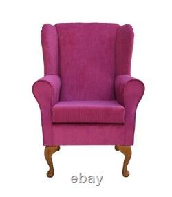 High Wing Back Fireside Chair in Pink Azzuro Fabric on Queen Anne / Tapered Leg