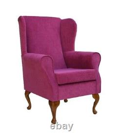 High Wing Back Fireside Chair in Pink Azzuro Fabric on Queen Anne / Tapered Leg