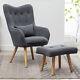 High Wing Back Fireside Grey Velvet Armchair Sofa Lounge Chair And Footstool Set