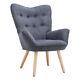 High Wing Back Lounge Chair Fireside Armchair Footstool Living Room Single Sofa