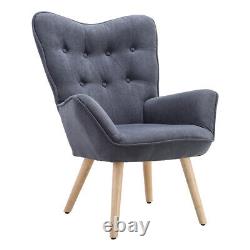 High Wing Back Lounge Chair Fireside Armchair Footstool Living Room Single Sofa
