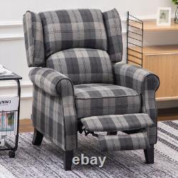 High Wingback Armchair Tartan Fabric Fireside Recliner Chairs Living Room Lounge