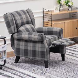 High Wingback Armchair Tartan Fabric Fireside Recliner Chairs Living Room Lounge