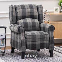 High Wingback Armchair Tartan Fabric Fireside Recliner Chairs Living Room Lounge